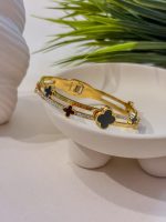 Βραχιόλι Χειροπέδα με Μαύρα Τριφύλλια και Πέτρες Lyonesse