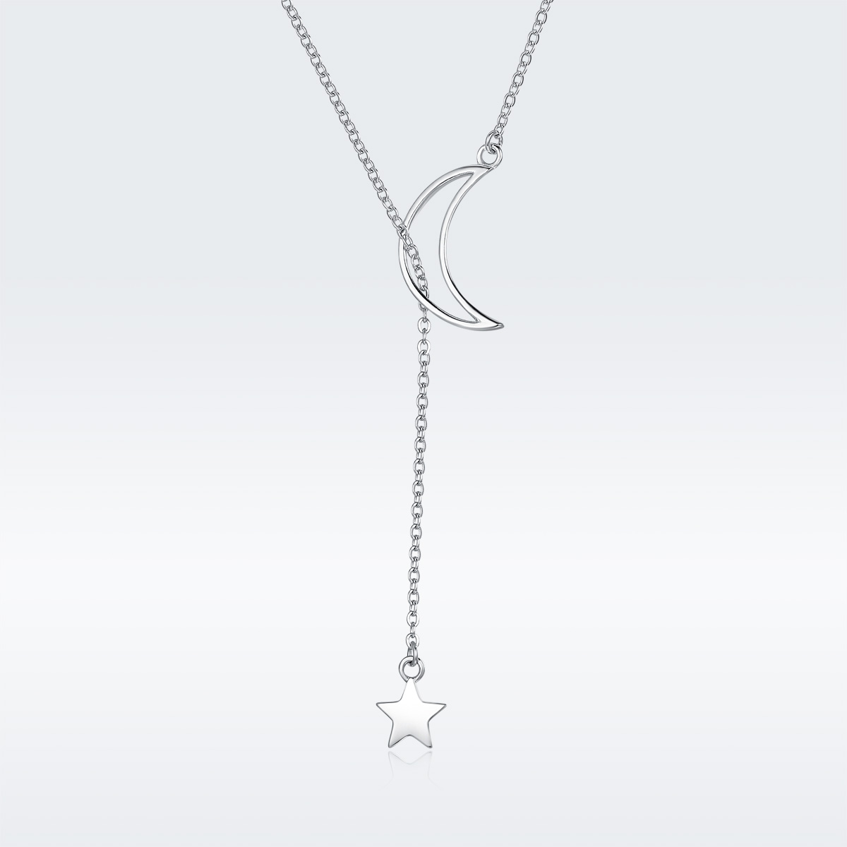 SCN108-2 Silver moon necklace with star - Image 1