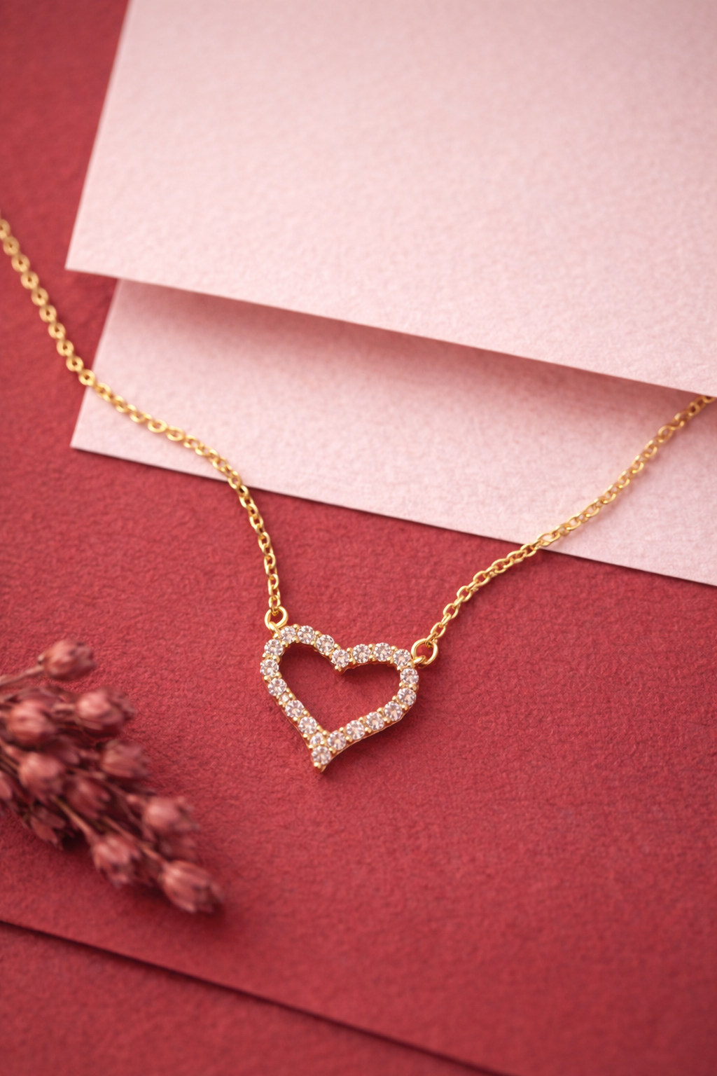 heart-necklace-gold-valentine-minimal-stainless-steel. Κολιέ Καρδιά Crystal Heart - Image 1